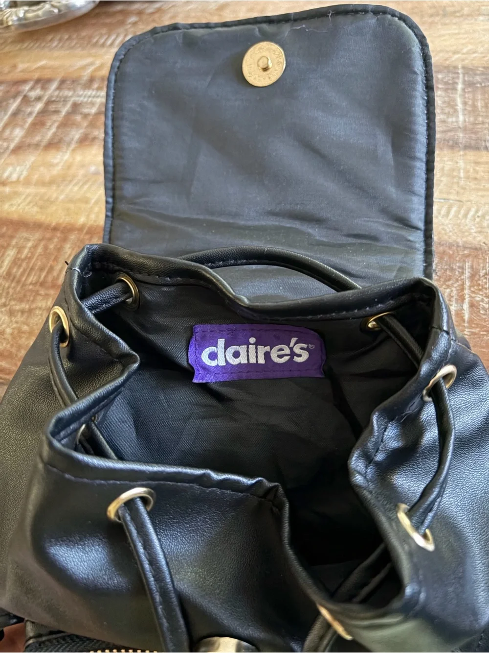 Claire's Quilted Black Mini Backpack with Pearl Charm